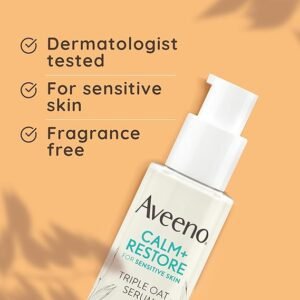 Aveeno Face CALM+RESTORE Triple Oat Serum, 24-Hour Moisturisation, For Sensitive Skin