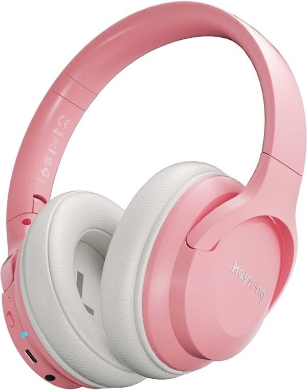 HEYSONG Bluetooth Headphones for Kids, Foldable Wireless Over-Ear Bluetooth 5.3, Built-in Microphone - Pink