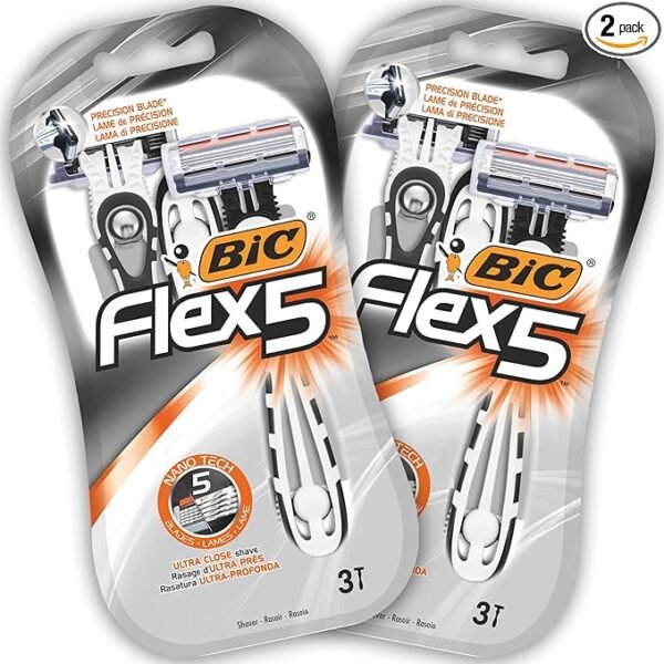 BIC Flex 5 Disposable Men's 5-Blade Razors with Moveable Blades for a Close Shave, Solid Control, Pack of 6