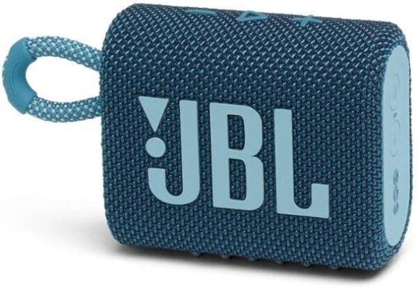 JBL GO 3 - Wireless Bluetooth portable speaker with integrated loop for travel with USB C charging cable, in blue