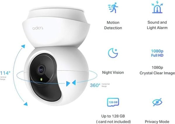 Tapo Wifi Camera, Indoor Camera for Security, 1080p Pet Camera, Wireless 360° for Baby Monitor, CCTV, AI Monitor, Smart Motion Detection & Tracking, Night Vision, Works with Alexa & Google Home (TC70)