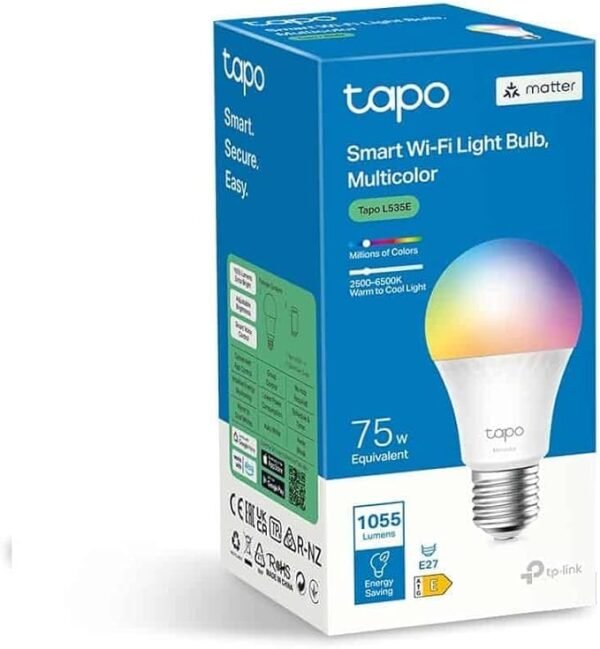 Tapo E27 MATTER Smart Bulb, Energy Monitoring, Advanced Music Sync 1055 lm, 8.6W Smart Light Bulb, Dimmable,