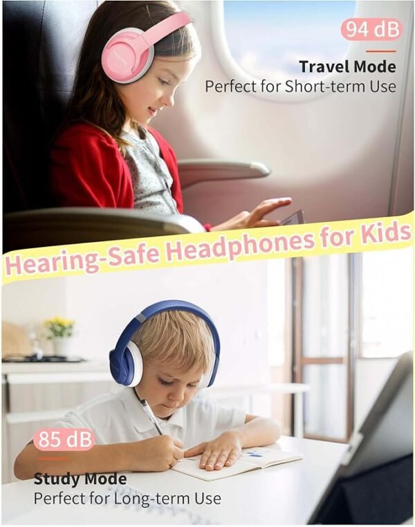 HEYSONG Bluetooth Headphones for Kids, Foldable Wireless Over-Ear Bluetooth 5.3, Built-in Microphone - Pink