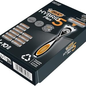 BIC Hybrid 5 Flex Refillable Men's Razor, 1 Weighted Handle and 10 Nano-Tech Titanium