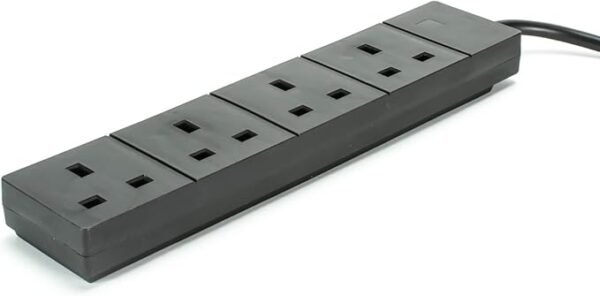 STATUS Black Multi Plug Extension | 4 Socket Extension Cable | 2m Extension Lead