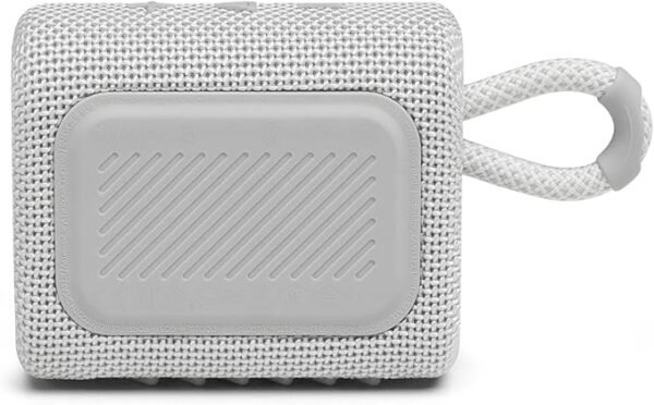 JBL GO 3 - Wireless Bluetooth portable speaker with integrated loop for travel with USB C charging cable, in white