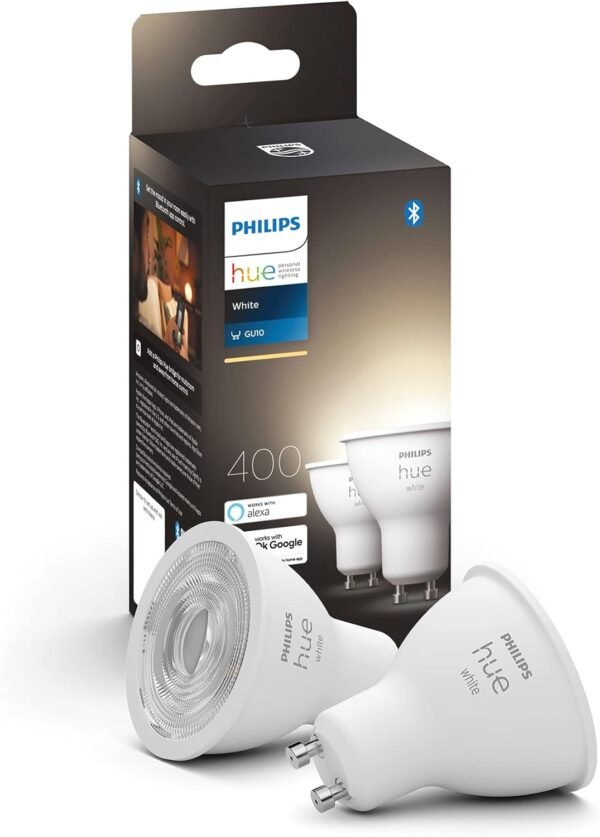 Philips Hue New White Smart LED Light Bulb 2 Pack [GU10 Spot] with Bluetooth Works with Alexa, Google Assistant, Apple Homekit for Indoor Home Lighting