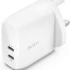 Belkin BoostCharge dual USB-C plug with PPS, 60W phone charger for iPhone 16 and other, iPad, Samsung Galaxy, Google Pixel, MacBook - compatible w/ USB-C to lightning cable & USB-C to USB-C - white