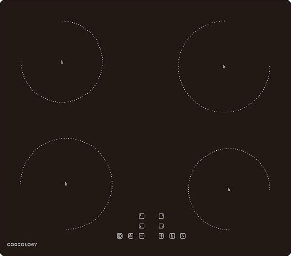 Cookology CIH602 60cm Induction Hob 4 Zone Cooktop, Ceramic Glass, Touch Control, 9 Heat Settings, Child Lock and Auto Switch Off - In Black
