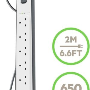 Belkin 6 Way/6 Plug 2m Surge Protection Extension Lead Strip, White