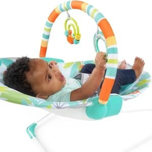 Bright Starts Baby Bouncer Soothing Vibrations Infant Seat - Removable Toy Bar, Nonslip Feet, 0-6 Months Up to 20 lbs (Rainforest Vibes)