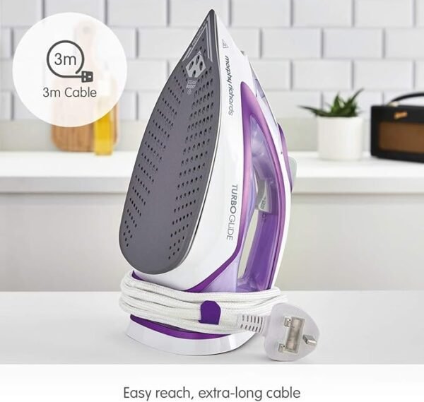 Morphy Richards TurboGlide Steam Iron, Ceramic Non-stick Soleplate, 150g Steam Boost, 40g Steam Output, 400ml Water Tank, Anti Drip, Anti Scale, Auto Shut-off, 3m Cord, 2800W, Purple, 302000