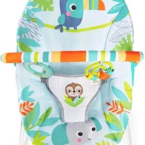 Bright Starts Baby Bouncer Soothing Vibrations Infant Seat - Removable Toy Bar, Nonslip Feet, 0-6 Months Up to 20 lbs (Rainforest Vibes)