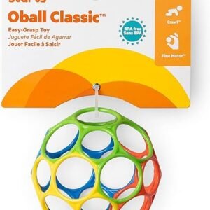 Bright Starts Oball Easy Grasp Classic Ball BPA-Free Infant Toy in Red, Yellow, Green, Blue, Age Newborn and up, 4 Inches