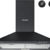 FIREGAS Black Chimney Cooker Hood 60cm with Carbon Filters Stainless Steel Wall Mounted Extractor Hood Recirculating & Ducting Extractor Fan Black Cooker Hood