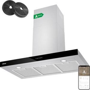 Ciarra CBCS9102 90cm Cooker Hood Wall Mount Chimney Hood Recirculating&Ducting 650 m³/h with 4 Speed WIFI APP Touch Control Kitchen Extractor Fan with CBCF003 Carbon Filters
