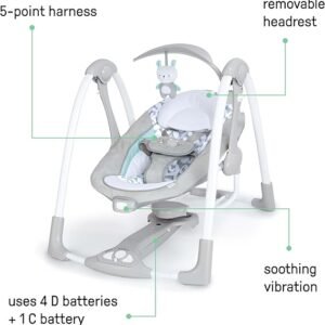 Ingenuity ConvertMe 2-in-1 Compact Portable Automatic Baby Swing & Infant Seat, Battery-Powered Vibrations, Nature Sounds, 0-9 Months 6-20 lbs (Raylan)