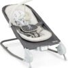 Ingenuity Happy Belly Rock-to-Bounce Seat, Music, Vibration, Detachable Toy Bar, Plush Sloth Toy, for Ages 0-6 Months, Grey - Parker