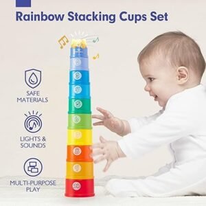 hahaland Rainbow Stacking Cups 10 Pcs Toys for 1 Year Old Girls Boys Toddler Toys