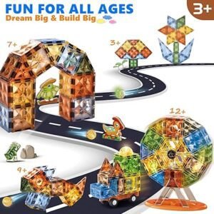 110PCS Magnetic Tiles Toys,Clear 3D Lighted Magnetic Building Blocks Educational Construction Set