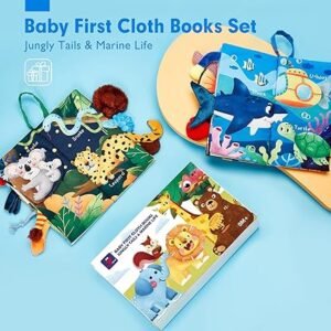 hahaland 2 Pcs Sensory Toys 0-6 Months Touch Feel Activity Soft Book with Squeaker