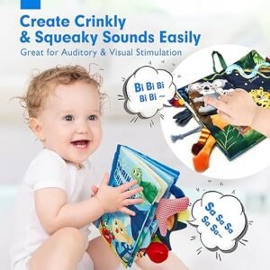 hahaland 2 Pcs Sensory Toys 0-6 Months Touch Feel Activity Soft Book with Squeaker