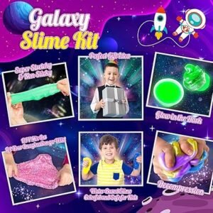 iKidiki Slime Making Kit, Toys for 6 7 8 9 10 11 12 Year Old Girls Boys Gifts Birthday Galaxy Slime Kits for Girls 6-12 Year Old Girl Boy Gifts Fluffy Slime Kids Birthday Presents Craft Kits for Kids