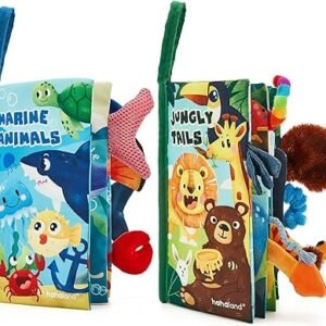 hahaland 2 Pcs Sensory Toys 0-6 Months Touch Feel Activity Soft Book with Squeaker