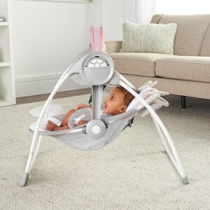 Ingenuity Comfort 2 Go Compact Portable 6-Speed Cushioned Baby Swing with Music, Folds Easy