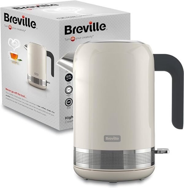 Breville High Gloss Electric Kettle | 1.7L | 3kW Fast Boil | Cream & Stainless Steel [VKT153]