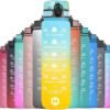 HOMEEX 1 Litre Water Bottle Motivational Fitness Sport Water Bottles with Straw & Time Maker, BPA-free Plastic Drink Bottle 1l Design for,Gym (Yellow and Blue)