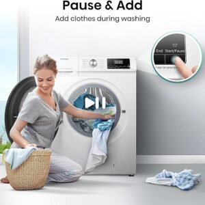 Hisense WFQA1214EVJM Freestanding 12 KG Front Load Washing Durable Inverter Machine Steam Wash Quick Wash 15 Washing Programs 1400 RPM White Energy Rating A [Energy Class A]