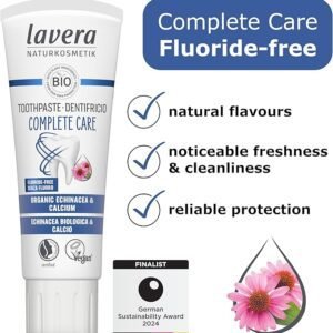 lavera Toothpaste Complete Care Fluoride-Free - 5 in 1 Protection - Active Plant Ingredients - Organic echinacea & Calcium - Vegan - Natural Cosmetics - 75 ml