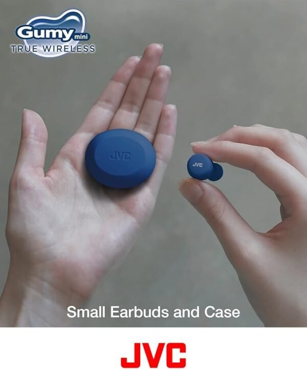 JVC HA-Z55T-A Gumy Mini True Wireless Earbuds, Long Battery Life (up to 15 Hours), Splash Protection (IPX4), Bluetooth 5.1, Single Ear Use, Compact charging case (Blue)