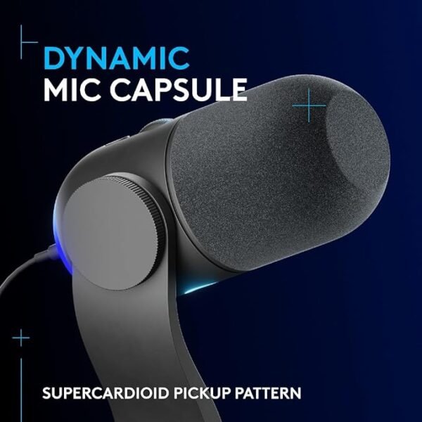 Logitech G Yeti GX Dynamic RGB Gaming Microphone with LIGHTSYNC, USB Mic for Streaming, Supercardioid, USB Plug and Play for PC/Mac - Black