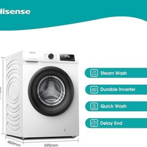 Hisense-WFQP6012EVM-Freestanding-6 KG-Front Load Durable Inverter Washing Machine-Steam Wash-Quick Wash-15 Washing Programs-1200 RPM-White-Energy Rating C [Energy Class C]