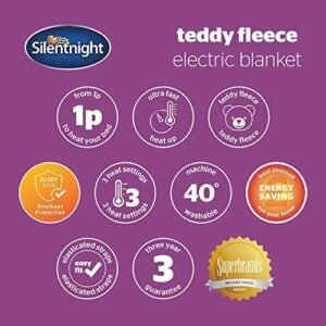 Silentnight Teddy Fleece Electric Blanket Double – Heating Underblanket with 3 Heat Settings, Easy Fit Elasticated Straps and Overheat Protection – Machine Washable - Double (120x135cm)