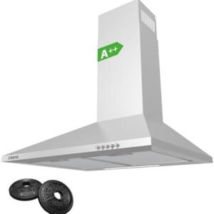 CIARRA Cooker Hoods 60cm CBCS6201 Stainless Steel Chimney vent Hood 600mm with Carbon Filters Recirculating Ducting Wall Mounted Kitchen Ventilation Extractor Fan