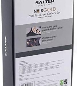 Salter BW07218 NoirGold 16-Piece Cutlery Set - Stainless Steel Flatware, Dinnerware For 4 Place Settings, Gold Mirror Polish Finish