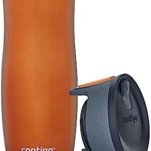 Contigo West Loop Autoseal Travel Mug, Stainless Steel Thermal Mug, Vacuum Flask, Leakproof Tumbler, Coffee Mug with BPA Free Easy-Clean Lid, 470 ml, Tangerine