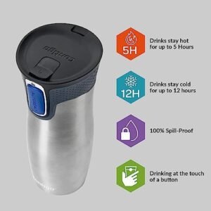 Contigo West Loop Autoseal Travel Mug, Stainless Steel Thermal Mug, Vacuum Flask, Leakproof Tumbler, Coffee Mug with BPA Easy-Clean Lid, 470 ml