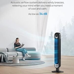 Dreo 42 Inch Tower Fan, 6 Speeds Standing Fan, 7.3m/s Quiet Bladeless Cooling Fan, 90° Oscillating Electric Fan, 4 Modes, 12H Timer, LED Display, Portable Indoor Floor Fan for Bedroom, Home