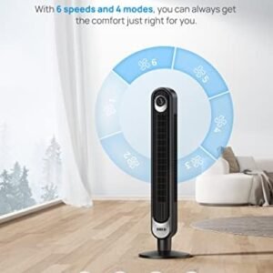 Dreo 42 Inch Tower Fan, 6 Speeds Standing Fan, 7.3m/s Quiet Bladeless Cooling Fan, 90° Oscillating Electric Fan, 4 Modes, 12H Timer, LED Display, Portable Indoor Floor Fan for Bedroom, Home