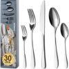BEWOS Cutlery Set for 6 People, 30-Piece Cutlery Set Including Knife, Fork, Spoon, Cutlery Stainless Steel Mirror Polished, Dishwasher Safe