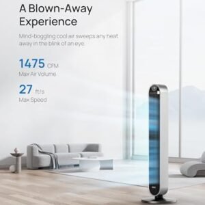 Dreo 42 Inch Pilot Max Smart Tower Fan, 25dB Quiet Cooling Fan for Bedroom, 12 Speeds Standing Fan with Remote, 7.9m/s Velocity Alexa Fan, 120° Oscillating Electric Fan, APP Control, 4 Modes,12H Timer