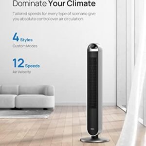 Dreo 42 Inch Pilot Max Smart Tower Fan, 25dB Quiet Cooling Fan for Bedroom, 12 Speeds Standing Fan with Remote, 7.9m/s Velocity Alexa Fan, 120° Oscillating Electric Fan, APP Control, 4 Modes,12H Timer