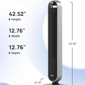 Dreo 42 Inch Pilot Max Smart Tower Fan, 25dB Quiet Cooling Fan for Bedroom, 12 Speeds Standing Fan with Remote, 7.9m/s Velocity Alexa Fan, 120° Oscillating Electric Fan, APP Control, 4 Modes,12H Timer