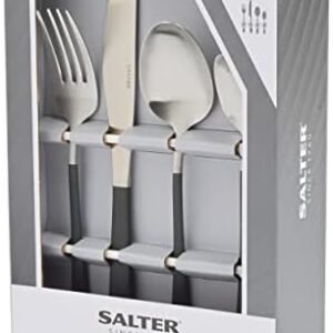 Salter BW09388 16 Piece Cutlery Set - Full Pearlies Black Silver Plated Stainless Steel Flatware