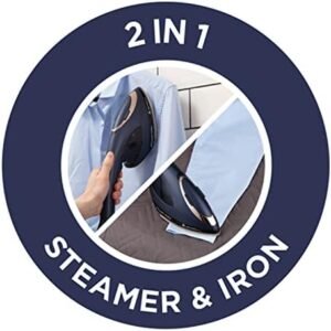 Russell Hobbs Steam Genie 2in1 Handheld Clothes Steamer with Ironing Option, No Ironing Board, Ready to Use in 1m, Power Indicator, 150ml Removable Tank, 3 Attachments, 10m Steam Time, 2000W, 28370