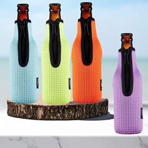 WK ieason Beer Bottle Sleeve Insulators 12oz 330ml Standard Beer Bottle Cooler Covers Zip-up Bottle Jacket 12OZ Beer Bottle Holder Non-Slip Thick Neoprene Sleeves (Orange/Green/Black/Light Blue)